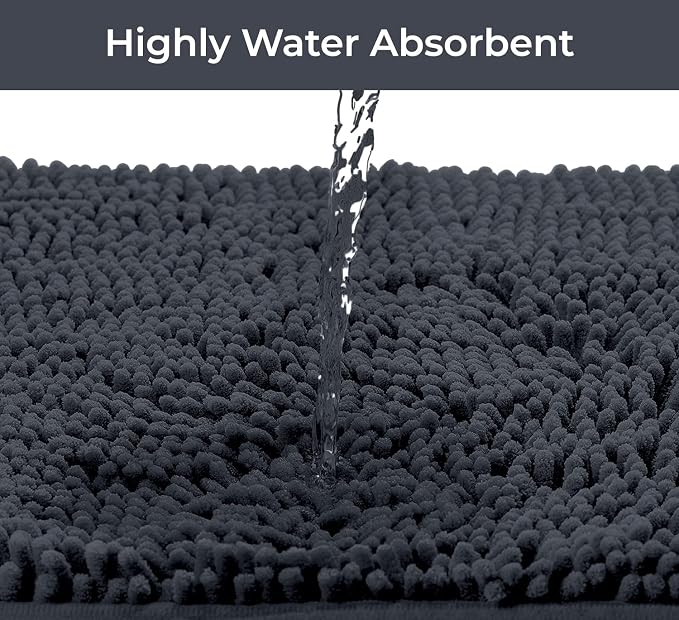 LuxUrux Plush Chenille Runner Rug – Ultra-Soft, Absorbent & Non-Slip Bath Mat for Bathroom, Hallway & More, Machine Washable (27 x 47 inches, Charcoal)