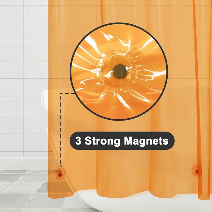 Barossa Design Extra Long Shower Curtain Liner Clear Orange, 72" x 84" XL | Waterproof PEVA, 3 Bottom Magnets, Metal Grommets, Lightweight Plastic Shower Liner XL 72 x 84 Inches for Bathroom/Tub