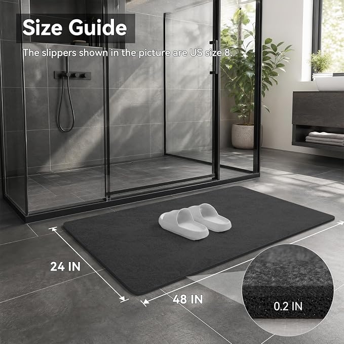 MontVoo -Bath Mat Rug-Rubber Backing Non Slip Quick Dry Absorbent Thin Bathroom Rugs Fit Under Door-Faux Suede Surface Bathroom Floor Mats-Shower Rug for in Front of Bathtub Shower Dark Grey 24"x48"