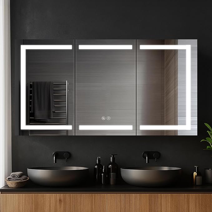 Blossom LED Lighted Bathroom Medicine Cabinet Mirror, Defogger, 60x32 | Bathroom Storage Cabinet, Medicine Cabinets Organizer, Vanity Mirror with Storage, Recessed/Surface Mount, Adjustable Shelves