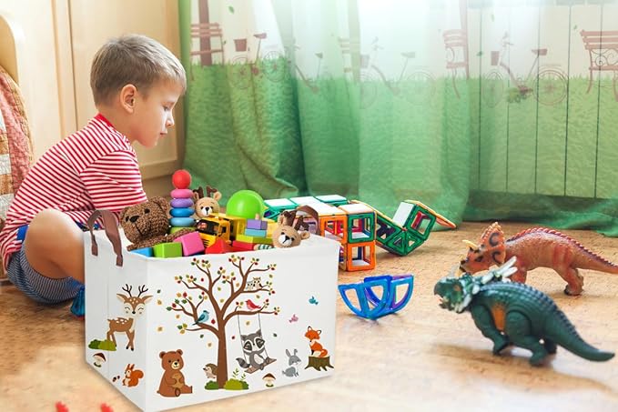 Essme Rectangular Kids Baskets Boys Basket,Animal Storage Bins with Handles for Kids Room Decor, Book Storage Bin（Autumn animals）