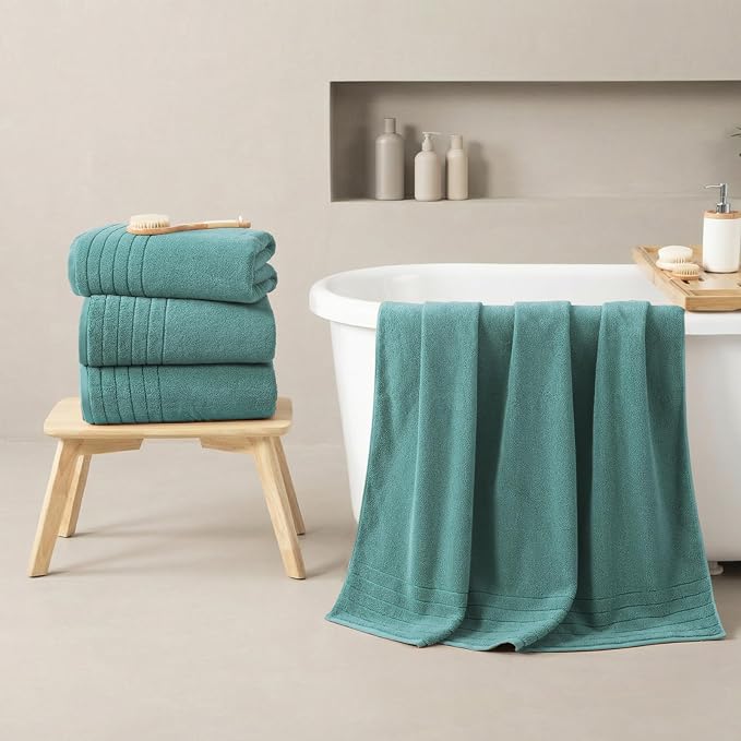 REDKISS 2 Pack Extra Large 35x70 Inch Cotton Bath Towels, Blue | 100% thick cotton, ultra soft & absorbent, quick dry blue towels for bathroom, gym, spa, pool, hotel