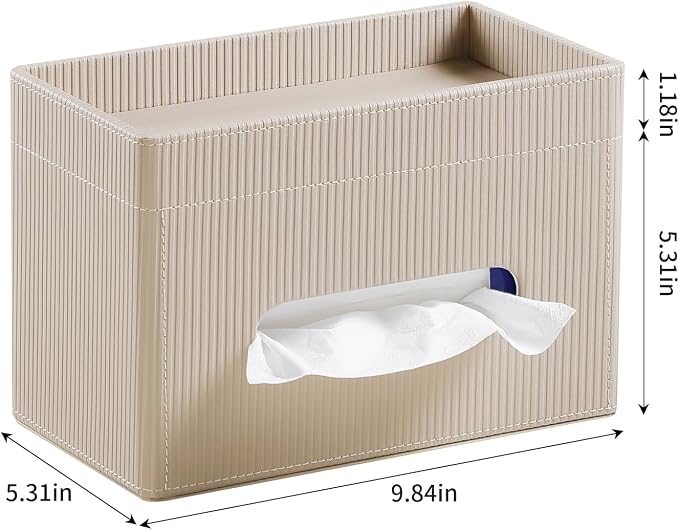 Rectangular Tissue Box Cover PU Leather Tissue Box Holder Rectangle | Magnetic Closure, Storage Tray, For All Full-Size Rectangular Tissue Box, For Bathroom NightStands Office Desk Decorative