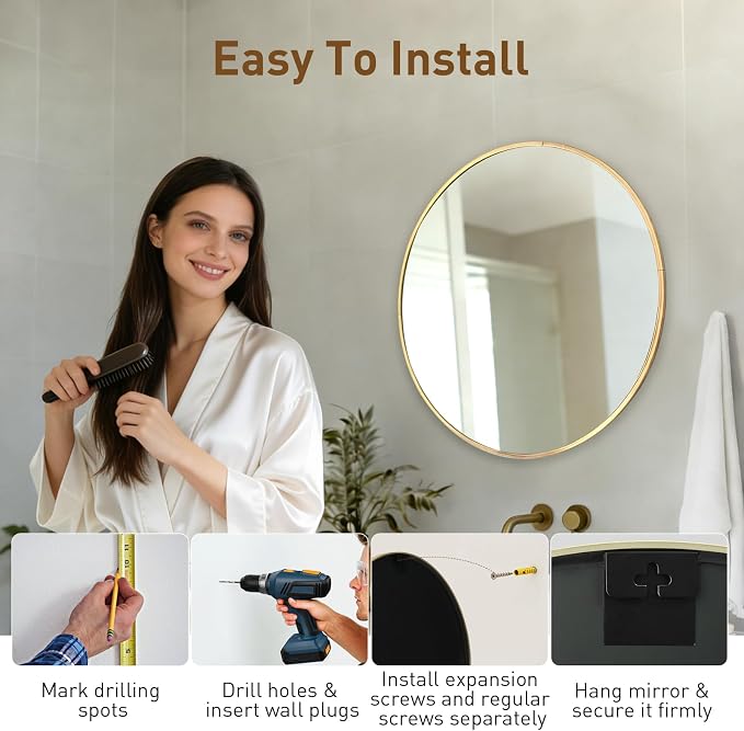 NEWBULIG Bathroom Mirror, Wall Mirror with Aluminum Alloy Thin Frame, Bathroom Mirrors for Over Sink, Bedroom, Living Room, Entryway