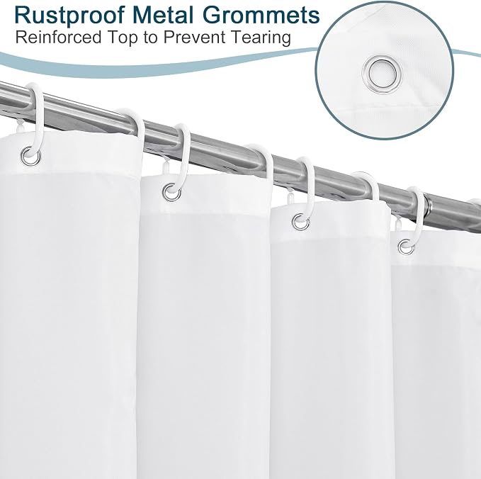 Long Shower Curtain Liner 78 Inches Height-Water-repellent Fabric Shower Curtains Set With 12 Hooks, White Bathroom Curtain Weighted Bottom Machine Washable, Soft Cloth & Hotel Luxury Spa, 72x78