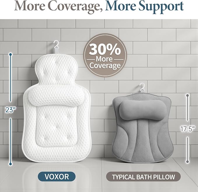 Bath Pillows for Tub, Comfortable Bathtub Cushion for Head and Neck with Soft 3D Mesh Fabric and 54 Non-Slip Suction Cups, Relaxing Tub and Shower Accessories Spa Gift Beige Extra Thick