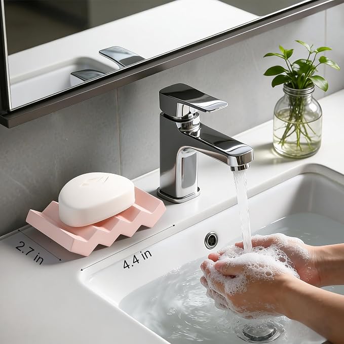Bar Soap Holder Diatomite Soap Dish Sponge Caddy, Pink | Self Draining, Fast Drying, Soap Saver, for Shower, Bathroom, Kitchen Sink