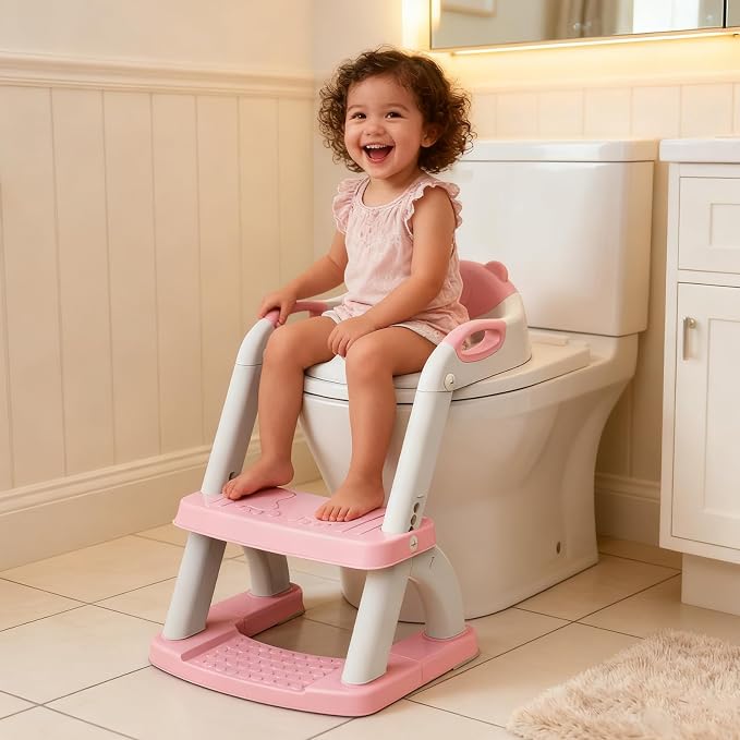 Potty Training Toilet for Toddlers, 2-in-1 Potty Training seat, Anti-Slip | SKYROKU, Fits Round & Elongated Toilets, 6 Heights, Splash Guard, Foldable, Holds 200+ lbs, Step Stool, Dishwasher Cushion
