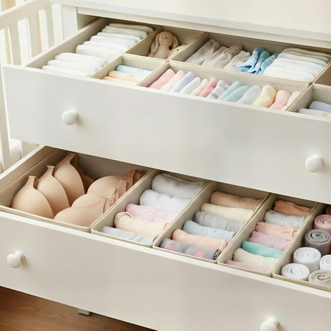Drawer Organizer for Clothes & Underwear - 6-Pack Fabric Storage Bins with Zipper Bottom | Bra Drawer Organizer & Sock Organizer for Dresser - Foldable Baby Clothes Organizer Set, Grey