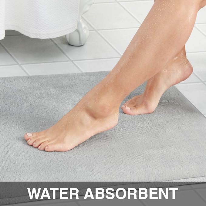 Memory Foam Bath Mat Non Slip Absorbent Super Cozy Velvet Bathroom Rug Carpet (24 inches X 48 inches, Silver)