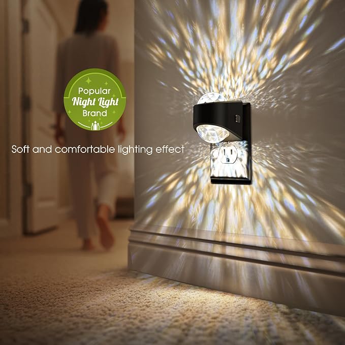 Night Light,Night Lights Plug into Wall,LED Projector Night Light | Soft White, Dimmable Brightness Dusk to Dawn Nightlight for Kids, Nursery, Bedroom, Bathroom, Home Decor, Gaming Room, 2 Pack
