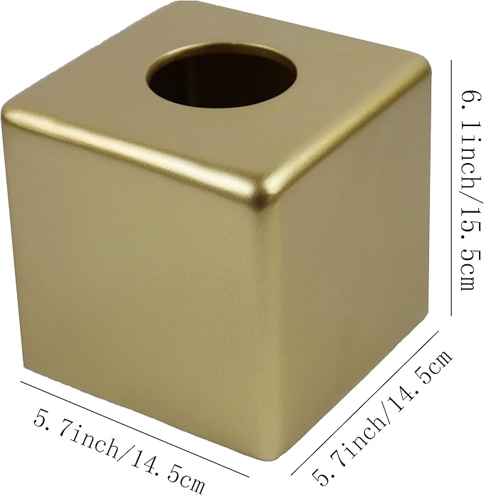 Hymmah Matte Gold Square Tissue Box Cover Holder,Bathroom Accessories Decor Unique Design Tissue Box Cover for Bathroom Vanity Counter Tops for Bedrooms and Living Room
