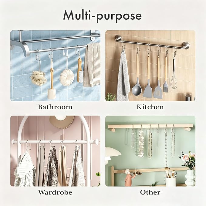 BBV Shower Curtain Hooks Rings, 12 Pcs Rust Resistant Metal Double Glide Shower Hooks for Bathroom Shower Rods Curtains (Nickel)
