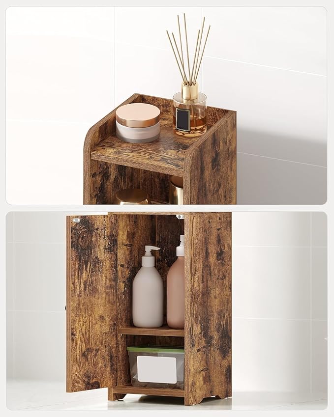 Hzuaneri Bathroom Storage Cabinet, Narrow Toilet Paper Cabinets with Doors | Small Corner Floor Cabinet with Doors and Adjustable Shelf, Bathroom Organizer for Small Spaces, Rustic Brown BC19701X