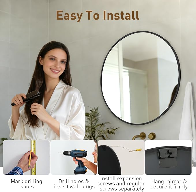 NEWBULIG Bathroom Mirror, Wall Mirror with Aluminum Alloy Thin Frame, Bathroom Mirrors for Over Sink, Bedroom, Living Room, Entryway