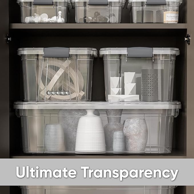 Superio Clear Storage Box with Lid, 4.5 Quart Plastic Container Bins for Organizing, Stackable Crates, BPA Free, Non Toxic, Odor Free, Organizers for Home, Office, School, and Dorm