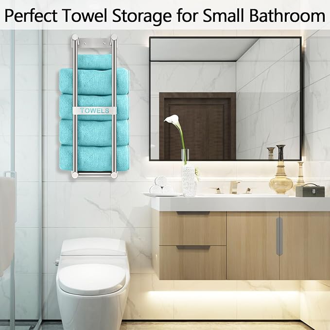 Towel Racks for Bathroom, STWWO Towel Storage for Small Bathroom 22inch, Stainless Steel Towel Rack Wall Mounted for Bath Towel, Brushed Nickel | Towel Storage for Small Bathroom Can Holds 4 Large Rolled Towels Bath