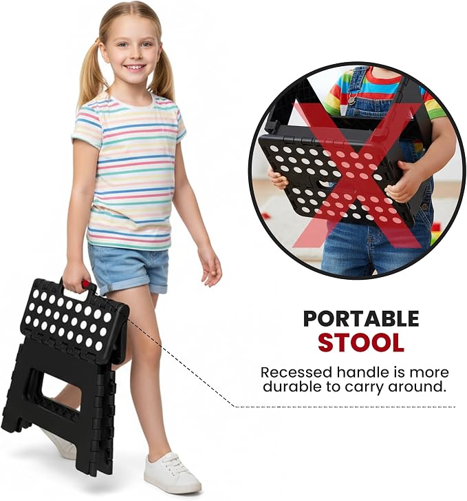 Utopia Home Folding Step Stool 9 Inch, Anti-Slip, Black, 1-Pack | Foldable step stool with anti-slip surface, built-in handle, and 300 lbs support for safe home use