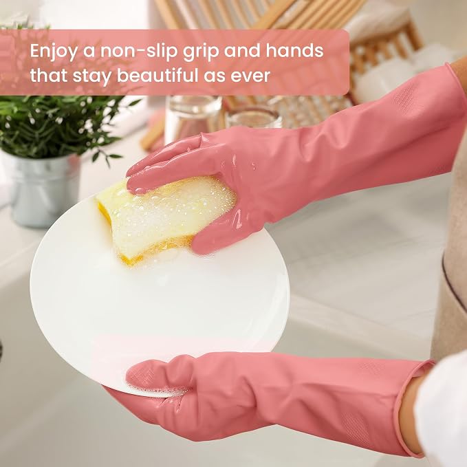 Rubber Cleaning Gloves for Dishwashing, 12 Pairs Reusable Kitchen Gloves for Washing Dishes and Household Cleaning, Colorful Gloves with Flocked Lining and Non-Slip Grip, Perfect for Women Men - L