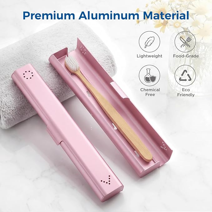 Toothbrush Travel Case Aluminum, Portable Toothbrush Holders Travel, Manual Toothbrush Case Container for Traveling, Bathroom, Camping, Business Trip-1Pack Pink
