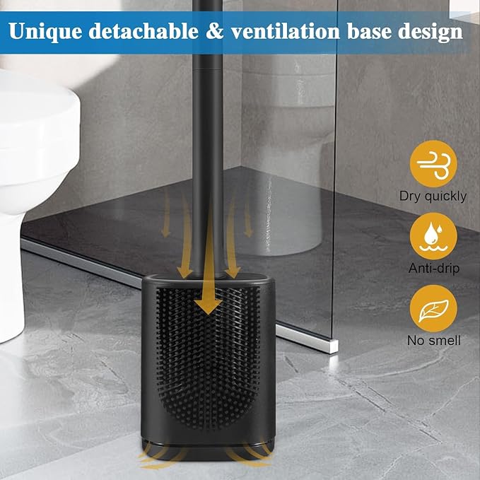 Silicone Toilet Brush and Holder, Wall Mounted No Rust Problem Black | Small and compact , Flex, Flat head, Scrubber, Ergonomics, Modern, RV, Bendable, Matte, Hidden, Bathtub, Modern, Hidden, TPR