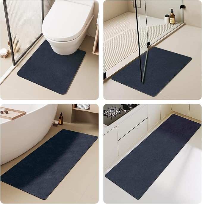 TYUU Bathroom Mat Quick Dry, Bathroom Rugs Non Slip Washable Thin Absorbent Bath Mat Fits Under Door Bathroom Floor Mat Perfect for Bath, Shower, or Sink 16"x24" Navy Blue