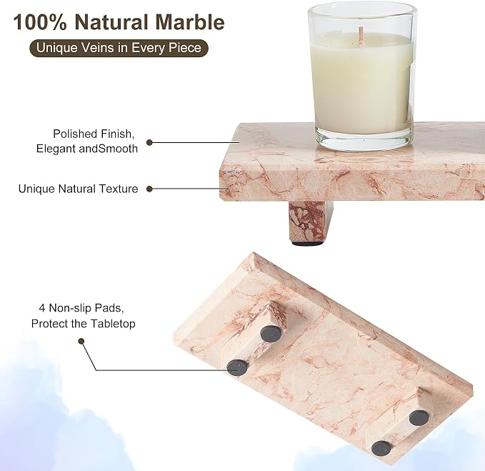 Natural Marble Tray Pedestal Stand, Stone Riser for Bathroom, Kitchen Sink | Stone pedestal riser, unique veining. Hand-polished, waterproof. Soap & vanity display. Perfume & candle catchall. Non-slip.