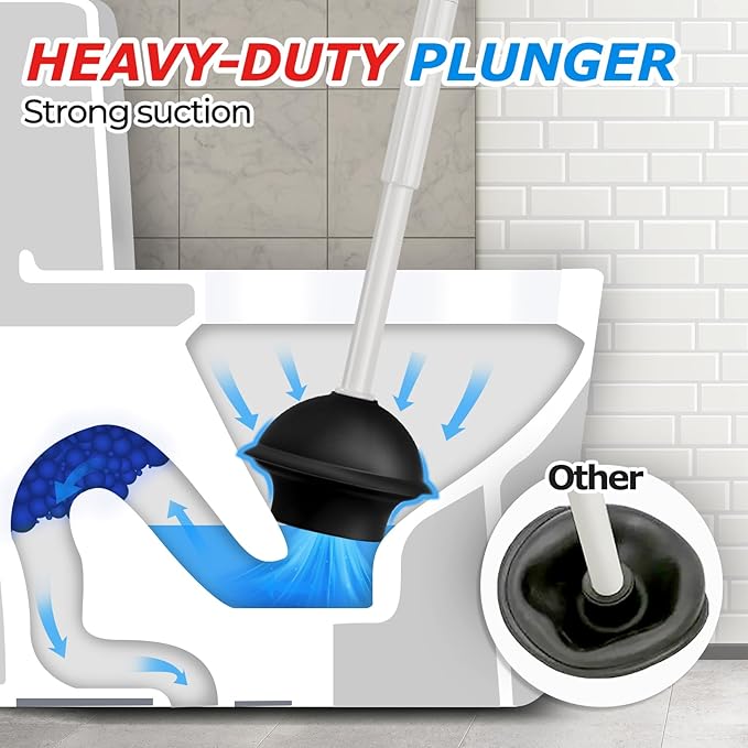 FORASTO 2Pack 3in1 Toilet Brush and Plunger Set - Bathroom Bowl Holder Kit | 21", Cleaning Gloves, Heavy Duty Rubber Toilet Bowl Cleaner, Apartment Must Haves Bathroom Decor Accessories, Charcoal Gray