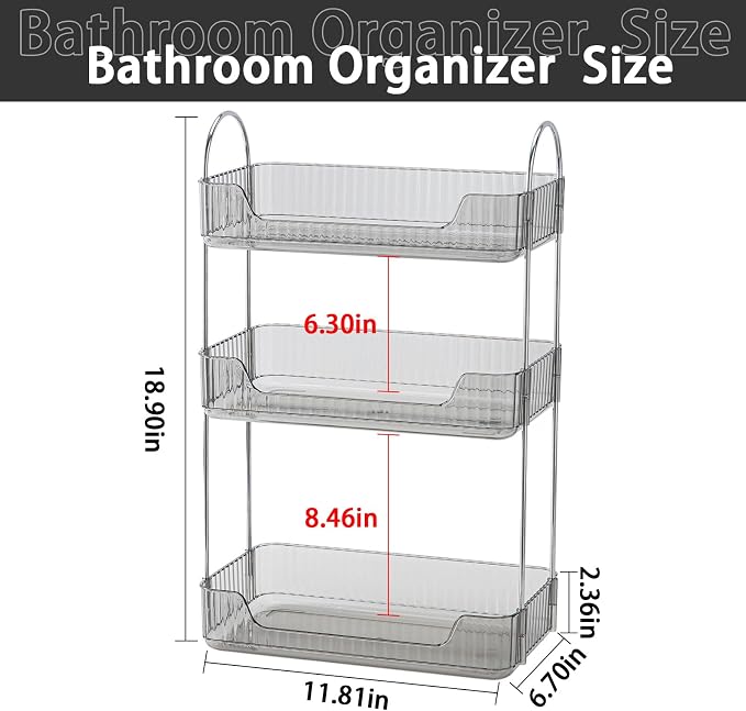 3 Tier Bathroom Counter Organizer Countertop Storage, Cosmetics Skincare Shelf Organizer, Makeup Organizer Perfume for Dresser Vanity Tray, Spice Rack Organizer for Kitchen - Gray