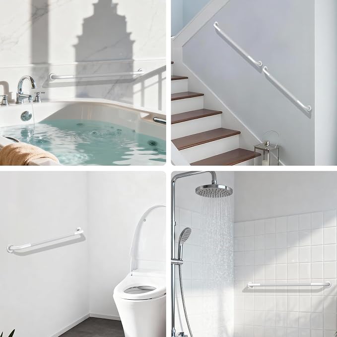 ZUEXT 42 Inch Extra Long White Anti Slip Knurled Safety Grab Bar for Shower | Stainless Steel Bathroom Safety Assist Handle, Heavy Duty Wall Mounted, Balance Support Rail for Seniors Handicap, 1.25" Dia