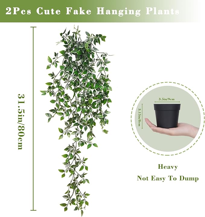 BLEUM CADE Fake Hanging Plants, 2pcs Artificial Hanging Potted Plant, Faux Mandala Vines Hanging Plant Greenery for Wall Shelf Home Living Room Indoor Outdoor Decor