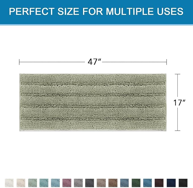 H.VERSAILTEX Bath Mats for Bathroom Non Slip Thick Chenille Striped Bath Rug Absorbent Fluffy Soft Shaggy Rugs Washable Dry Fast Plush Mats for Indoor, Bath Room, Tub - 24" x 36", Eucalyptus Green