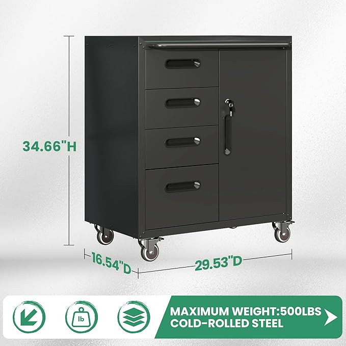 Garage Tool Cabinet Set,Heavy Duty Steel Rolling Tool Chest with Lockable Doors & Adjustable Shelves