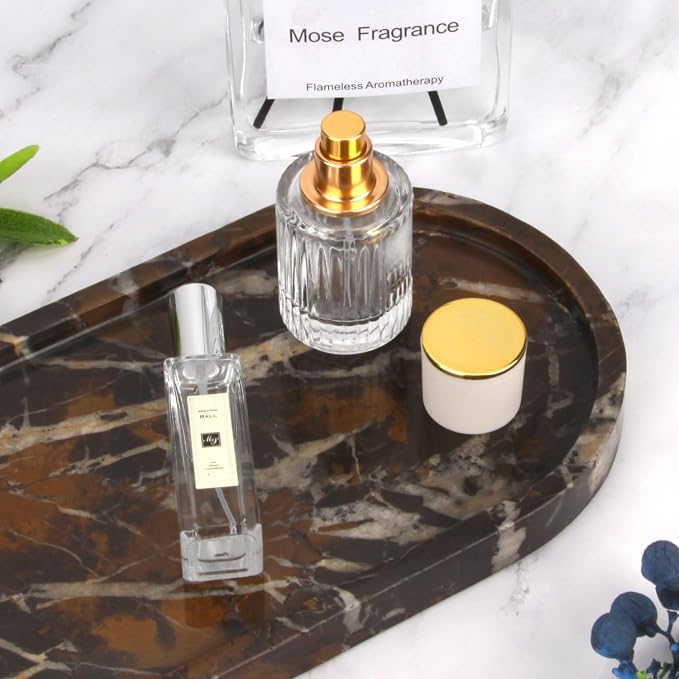 Oval Marble Bathroom Vanity Tray, Black Gold, 12" x 6" x 0.8" | Natural Luxury Marble, Home Kitchen Bathroom Table Tray, Stone Decorative Countertop Tray, For Coffee Perfume Jewelry