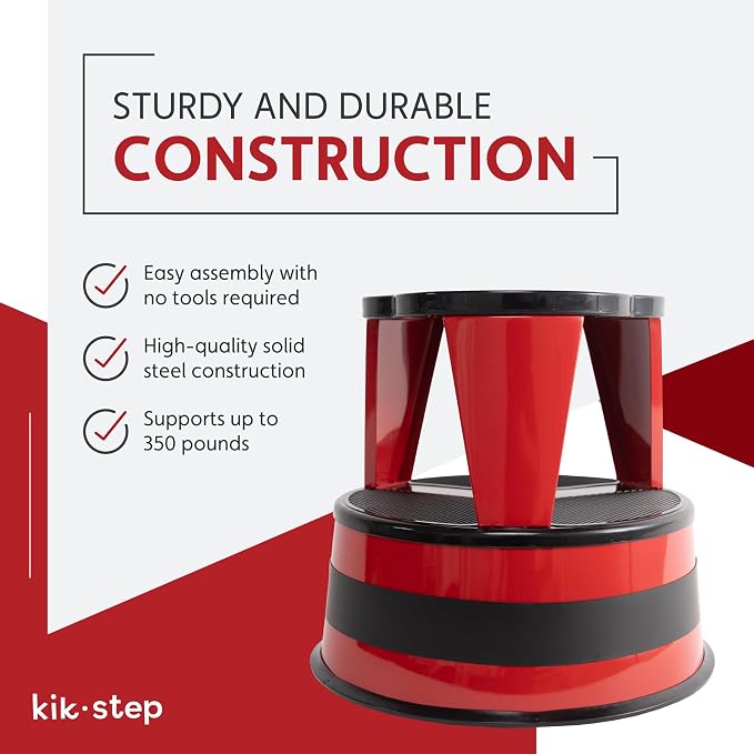 Cramer Kik Step Steel Step Stool - Two Step Stool, Holds 350 lbs (Red)