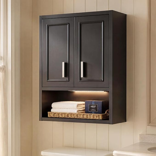 VANIRROR Bathroom Wall Cabinet Above Toilet with DIY Lighting 23x29inch | Wood Wall mounted Medicine Cabinet for Entryway Laundry Room Kitchen, Soft-Close Hinge, 2 Door Over Toilet Cabinets