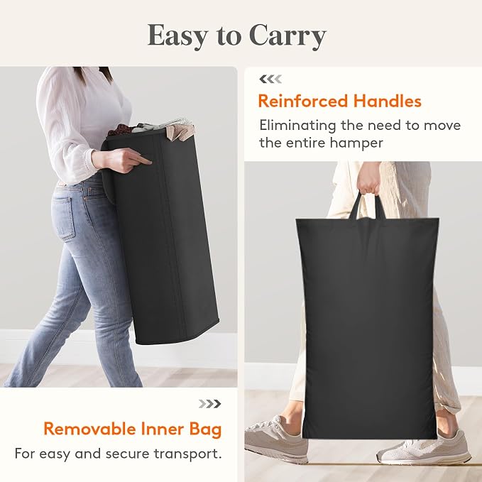 Lifewit Slim Laundry Basket with Lid and Removable Bag, 75L, Black | Plastic Handles, Collapsible Narrow Laundry Hamper, Tall Skinny Laundry Bin, Clothes Hamper for Laundry, Bedroom, RV, Dorm