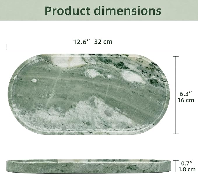 Natural Marble Tray, 12.6"x6.3" Bathroom Vanity Tray for Home Decor | Jewelry Holder Dish, Kitchen Counter Accessories for Perfume Candles Soap, Smooth and Easy to Clean, Large Catchall Tray