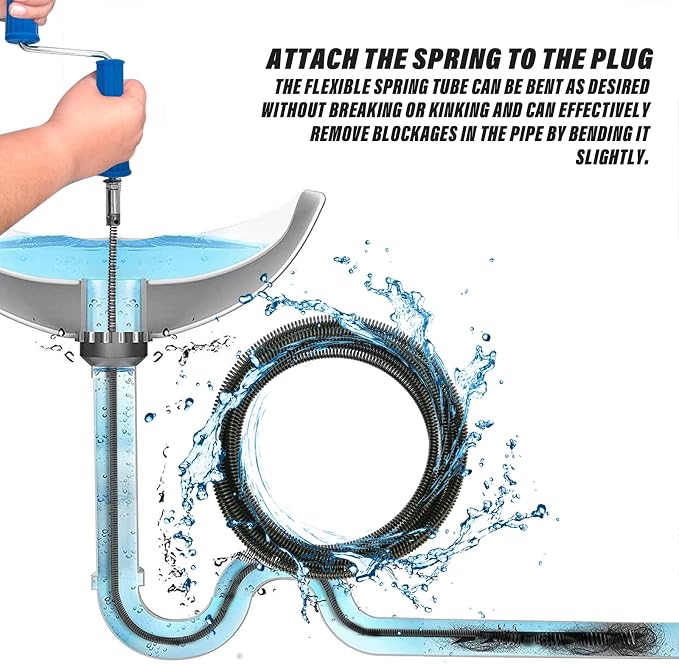 20ft x 1/2" Drain Snake Plumbing Pipe Cleaning Cable w/ 6 Cutters | Heavy-Duty Stainless Steel, Manual & Powered Adapter, Auto Feed, Hollow Core Design, Interchangeable Blades, for Sinks & Tubs