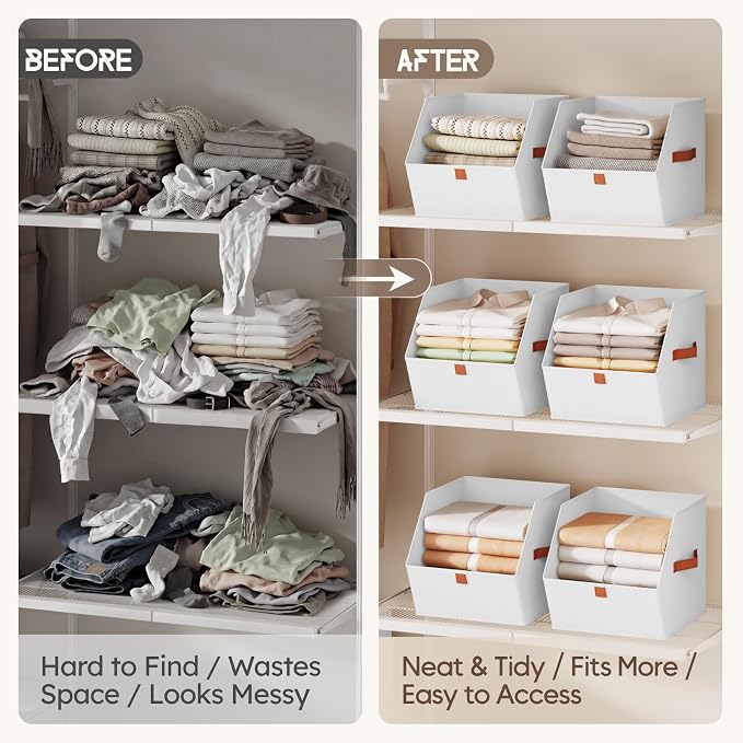 Fabric Closet Storage Cubes - 4 Pack Square Storage Bins with Dual Handles for Clothes, Towels, Toys, Cube Storage Organizers for Bedroom, Nursery, Shelves, Closet, Small Spaces, White