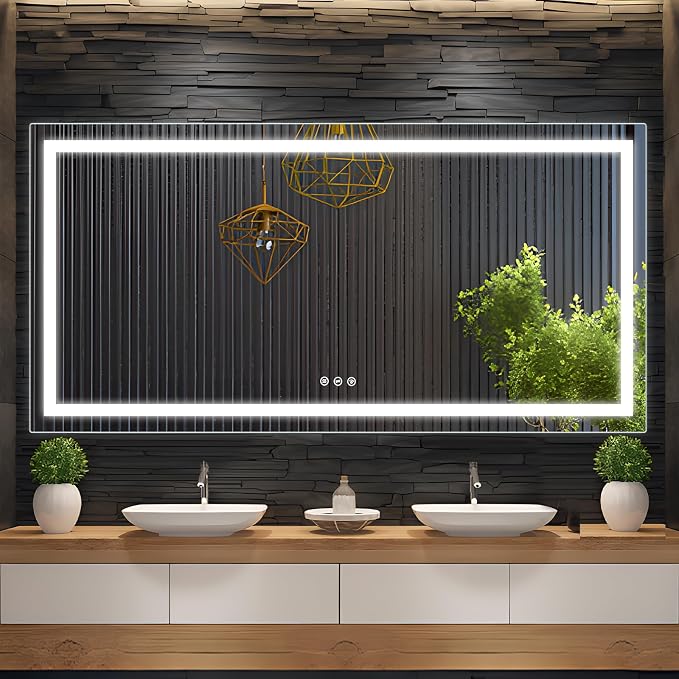72x36 Inches LED Bathroom Mirror with Backlit & Front Light, Smart 3-Color Dimmable Anti-Fog, 3000k/4000k/6500k Wall-Mounted for Home and Hotel