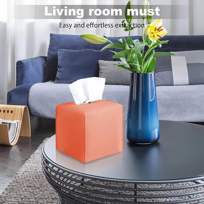2 Pack 5"x5"x5" Square PU Leather Tissue Box Holders for Home & Office | Modern sleek design, water-resistant PU surface, fits bathroom vanity nightstand & car (Rose Gold)