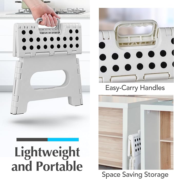 Handy Laundry Folding Step Stool 8 Inch, White, Non-Slip Holds 300 lbs | 8 Inch, White, Foldable Collapsible Step Stool, Non-Slip, Holds 300 lbs, Kitchen Bathroom Bedroom, Adults