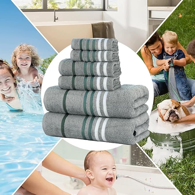 CASA COPENHAGEN 6pcs Bathroom Towel Gift Set, 550 GSM, Pine Grey | Exotic 100% Egyptian cotton,2 Bath Towel 2 Hand Towel 2 Washcloth Towels. (Gift Set for Women & Men)