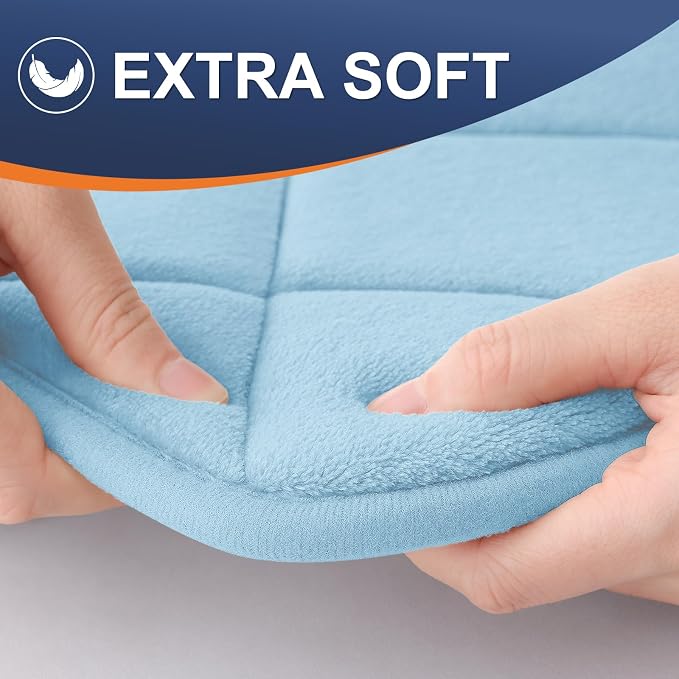 OLANLY Memory Foam Bath Mat 47x32, Ultra Soft and Absorbent Bathroom Rugs | Sky Blue, Quick Dry, Machine Washable Shower Bath Rugs, Comfortable Bath Carpet for Bathroom Floor, Tub and Shower