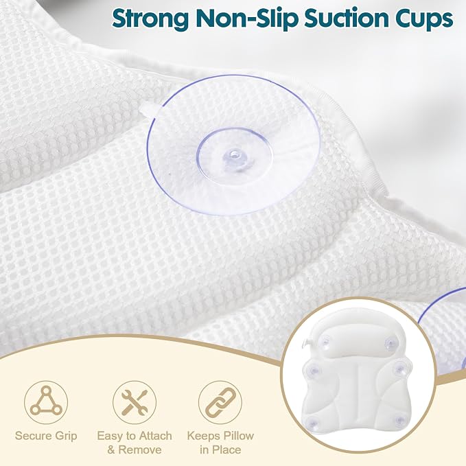 Bath Pillows for Tub – 4D Air Mesh Bathtub Pillow with Head, Neck & Shoulder Support, Larger Size Non-Slip Tub Pillow for Bathtub & Jacuzzi, Bath Tub Pillow with Wash Bag, Gift for Women & Men