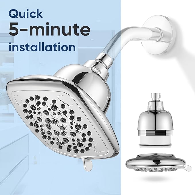 Cobbe Filtered Shower Head, 7 Modes High Pressure Shower Heads Chrome | Shower Head with Filters for Hard Water for Remove Chlorine and Harmful Substances (Luxury Polished Chrome, 6 Inch Square)