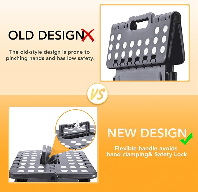 Delxo 16 Inch Folding Step Stool,Foldable Step Stool for Adults Dark Grey | Step Stool with Safety Lock,Portable Collapsible Step Stool,Non-slip Folding Stools for Kitchen Bathroom Bedroom Garden 1PC