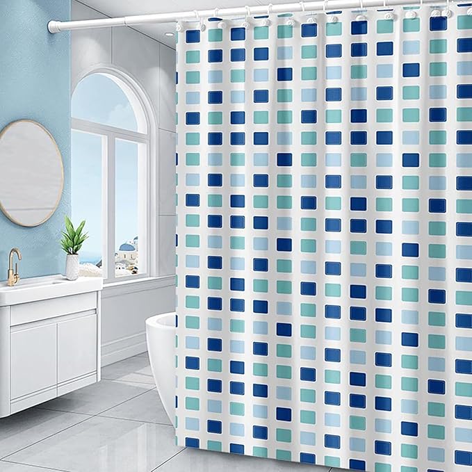 TIKABC Shower Curtain Liner, 4G PEVA Shower Liner, Plastic Waterproof Shower Curtains, 72x72 inch with Grommet Holes 3 Magnetic Weights