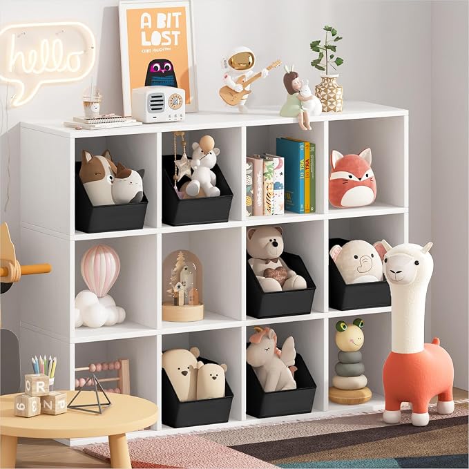 Large Closet Storage Cubes - Closet Storage Bins with Dual Handles for Clothes, Towels, Toys, Shelf Organizer Bins for Bedroom, Nursery, Shelves, Small Spaces, Black, 6 Pack